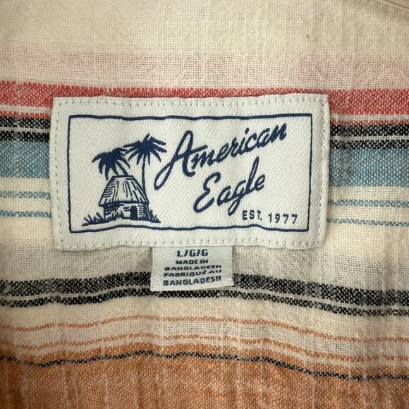 American Eagle Resort Shirt Size L Mens Short Sleeve Button Up Striped Cabana - Picture 3 of 6